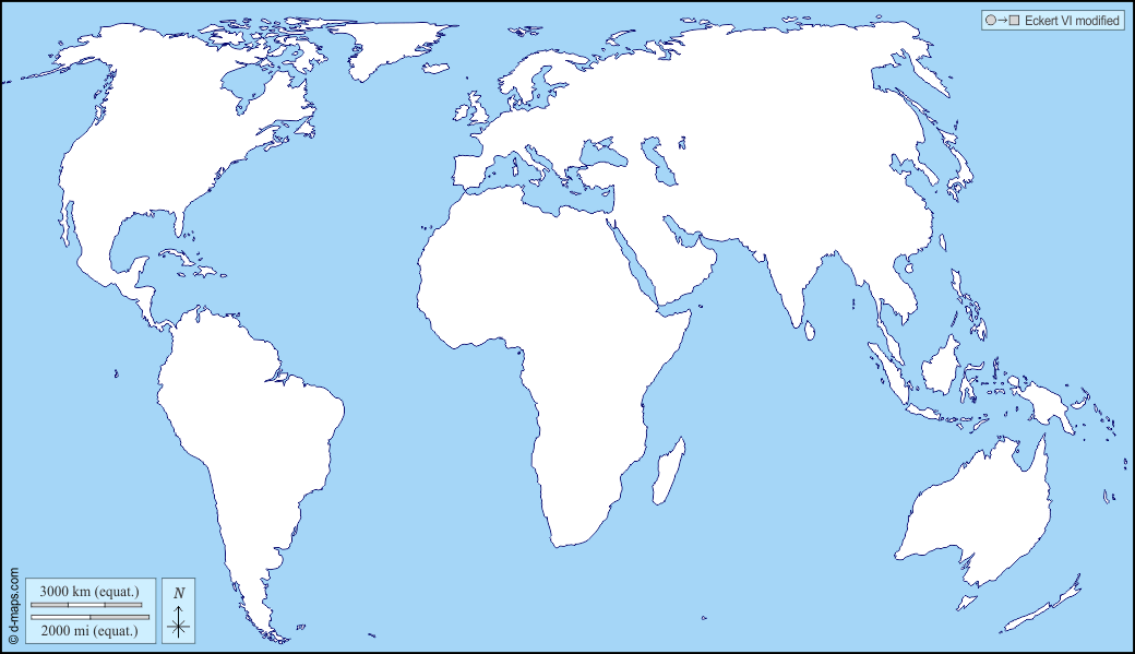 Printable blank map: World, Continent, USA, Europe, Asia, Africa