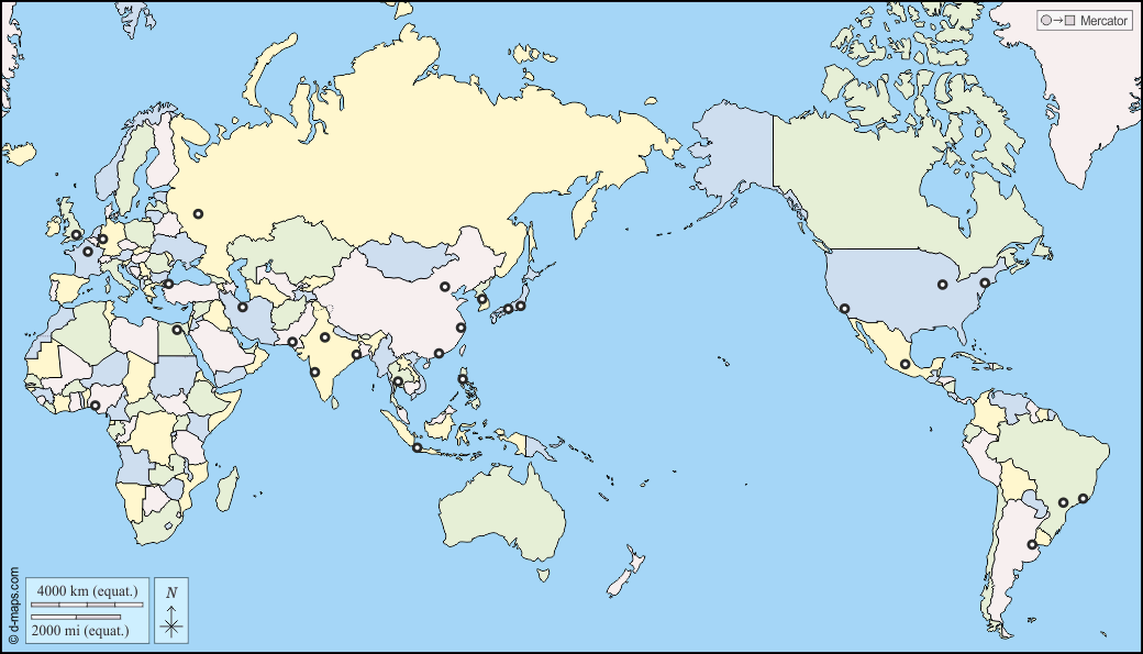 Map With Pacific Ocean In Center World (Pacific ocean in the center) free map, free blank map, free