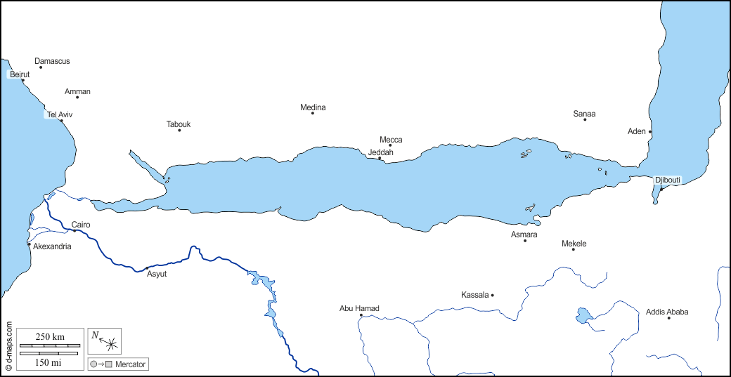 Mer Rouge carte géographique gratuite, carte géographique muette