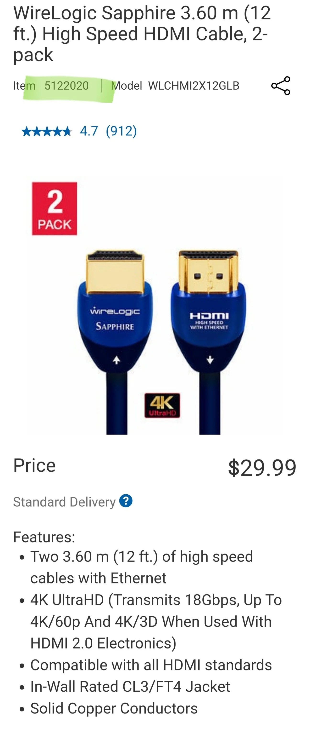 [Costco] HDMI 4K/8K Cable 2 Pack 4.97 Forums