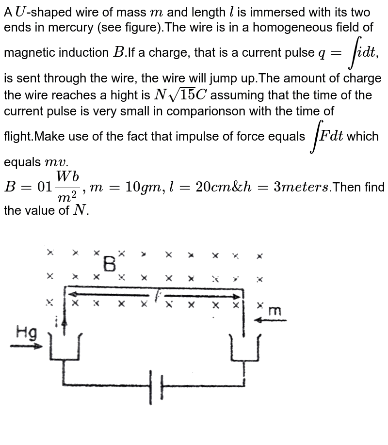 A Ushaped wire of mass m and length l is immersed with