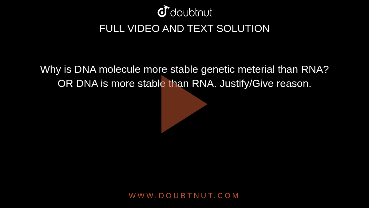 Why Is Dna Molecule More Stable Genetic Material Than Rna? Explain.