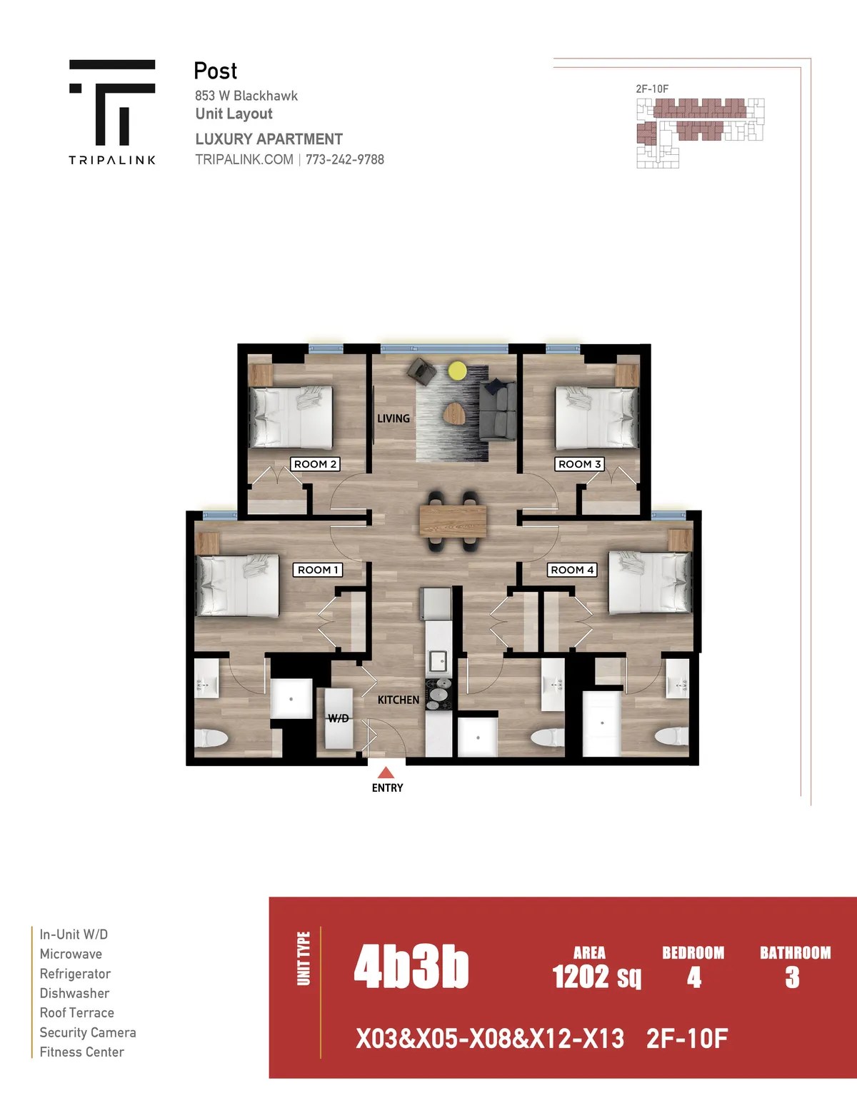 Unit 412Rm 3 Lincoln Park Room For Rent in Post , 121 sqft.