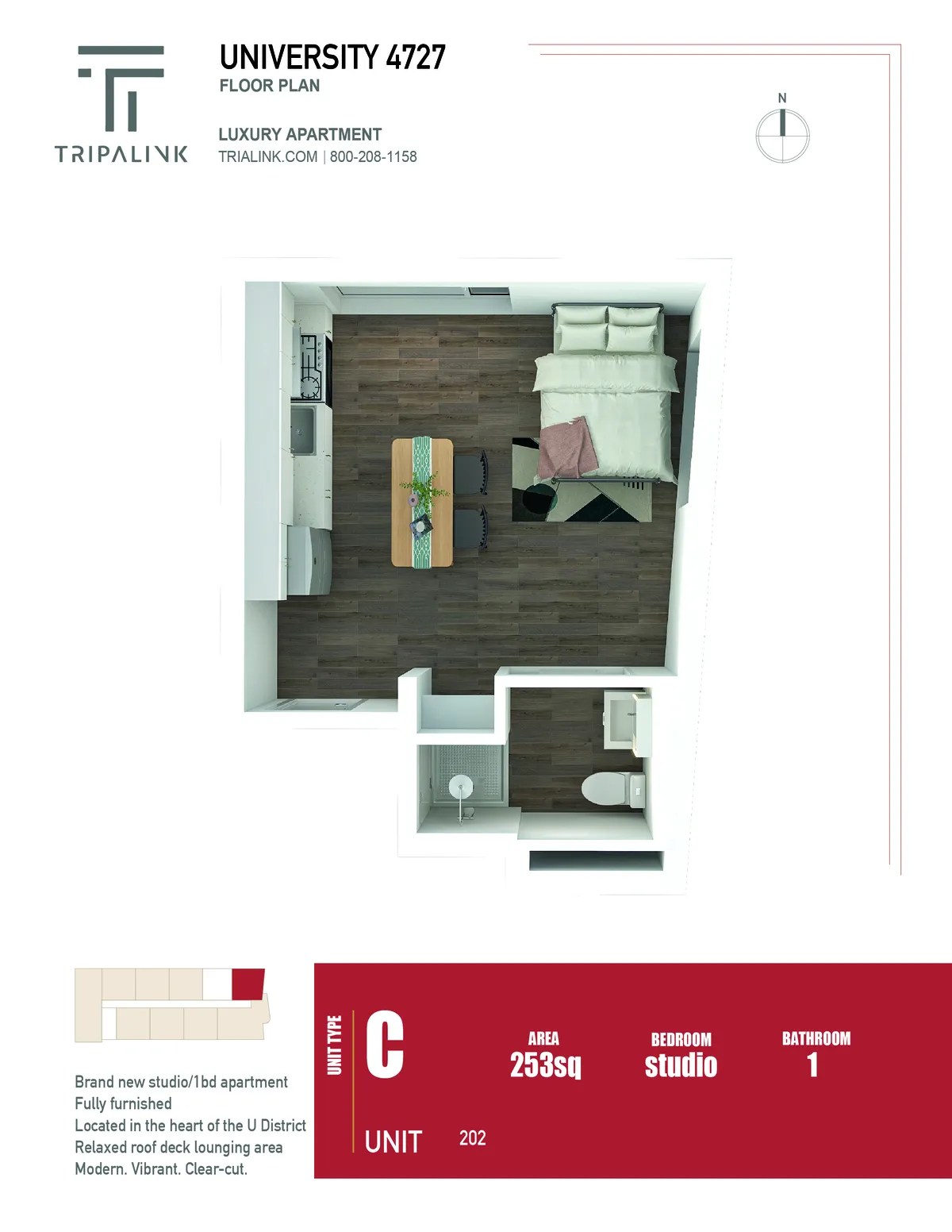 Unit 201 University District Room For Rent in MontClair Apartments