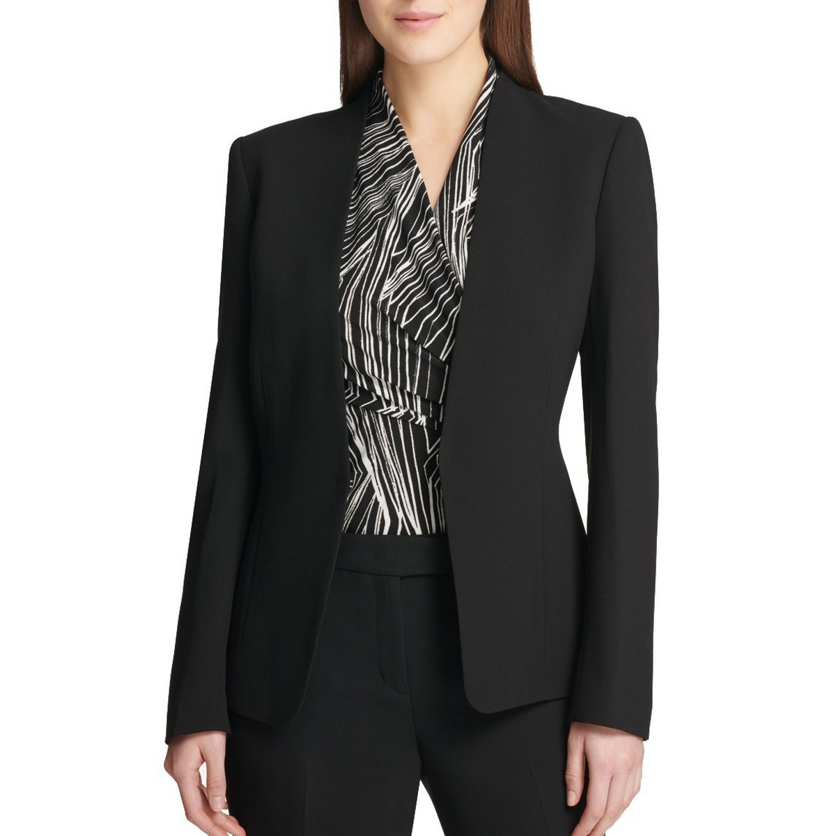 DKNY NEW Women's Black Collarless Openfront Blazer Jacket Top 10 TEDO