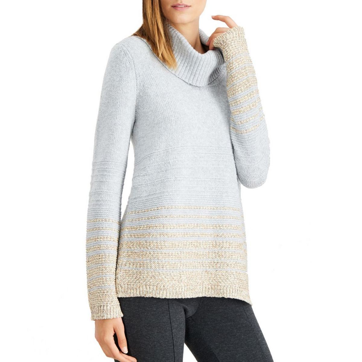 CALVIN KLEIN NEW Women's Gray Shimmerstripe Turtleneck