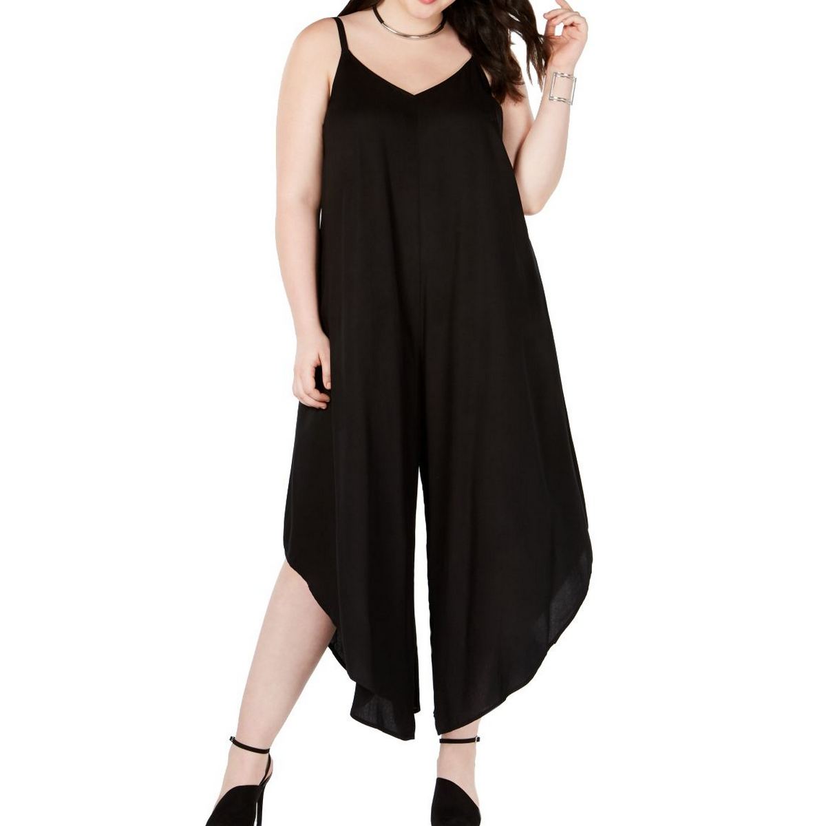 MSK NEW Women's Black Plus Size Asymmetrical Wideleg Jumpsuit 1X TEDO