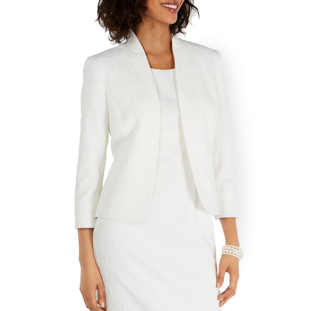 KASPER NEW Women's White Floraljacquard Lined Blazer Jacket Top 16