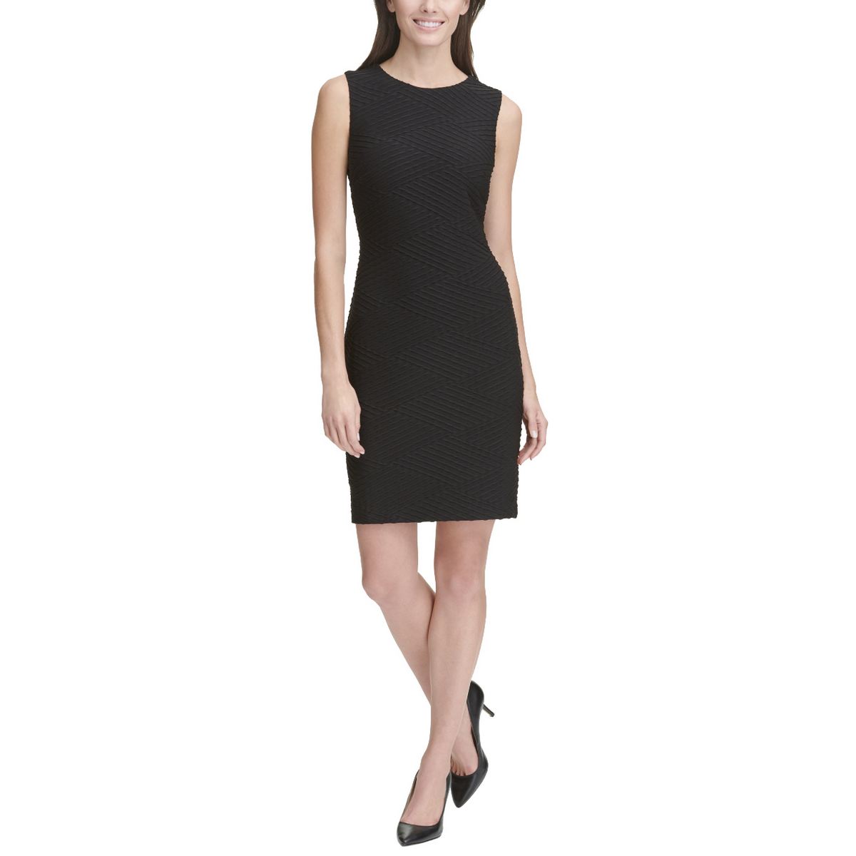 TOMMY HILFIGER Women's Black Petite Textured Tidal Knit Sheath Dress