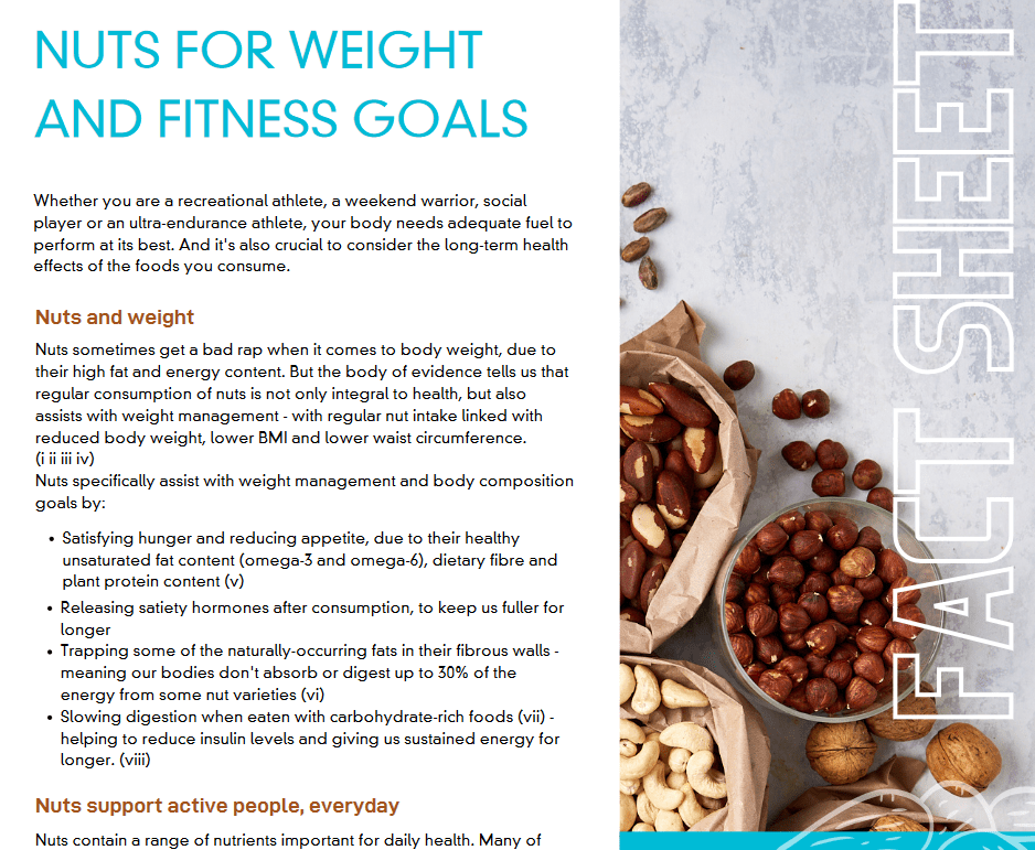 Nuts for sport and fitness Nuts for Life Australian Nuts for Nutrition & Health