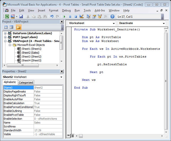 Excel Factor 6 Auto Refresh PivotTables • My Online
