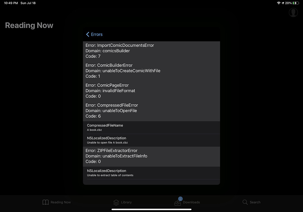 Unable to read table of contents from a .cbz comic file over OPDS