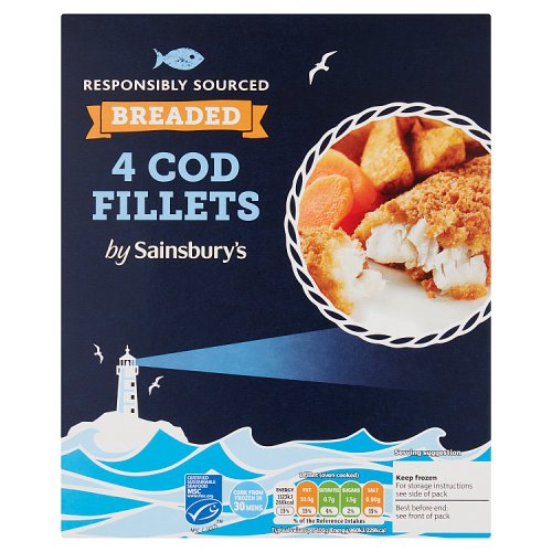 Sainsbury's 4 Breaded Cod Fillets 500g Really Good Culture