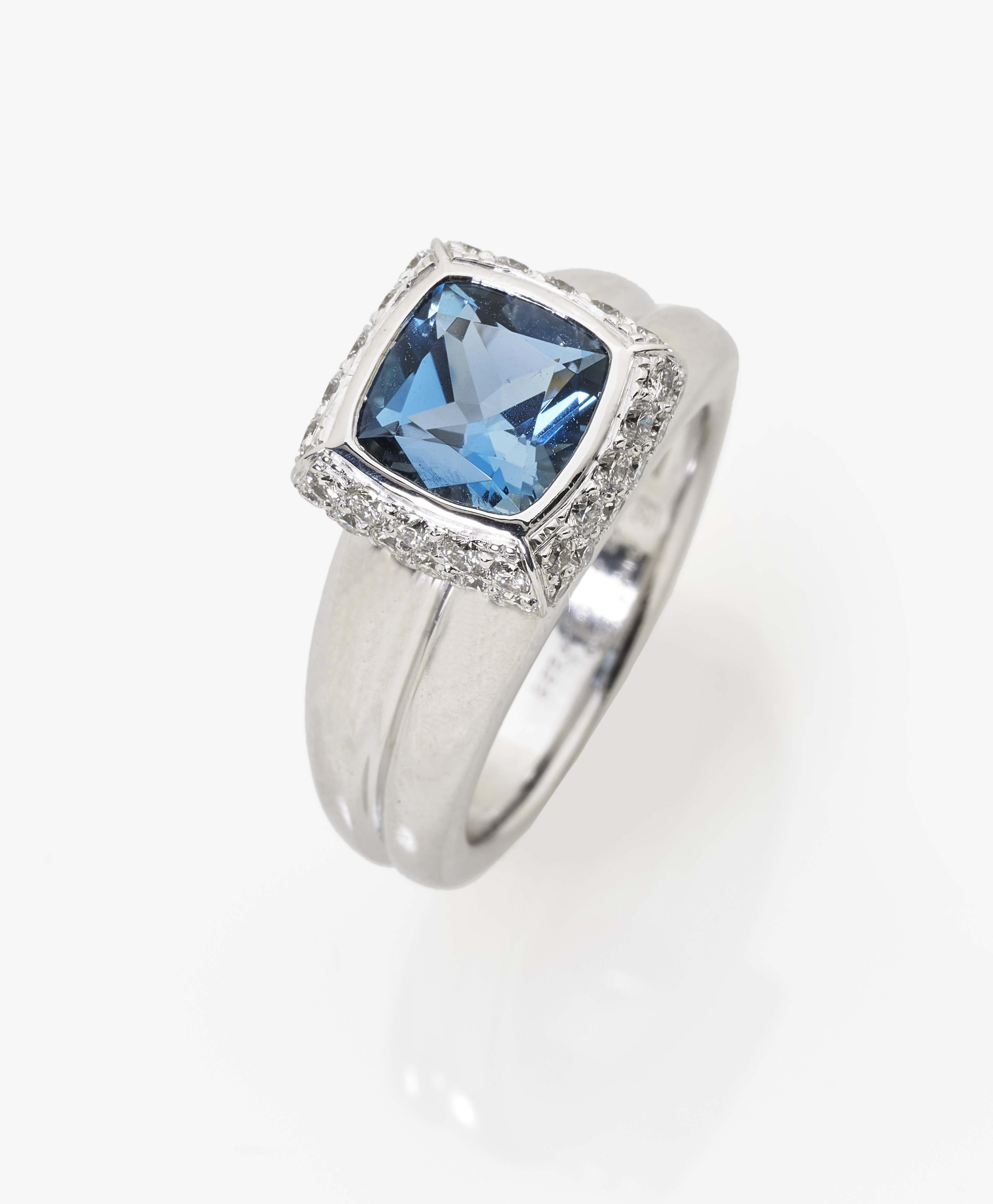 A Cocktail Ring With An Azure Blue Aquamarine And
