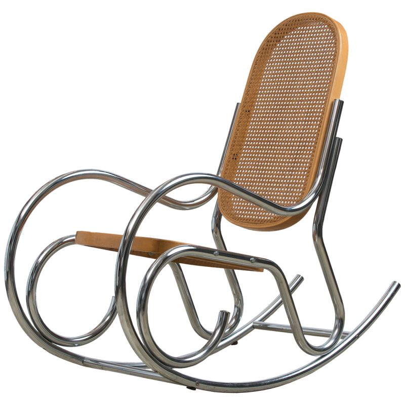 Vintage Chrome and Cane Bentwood Rocking Chair Mecox Gardens