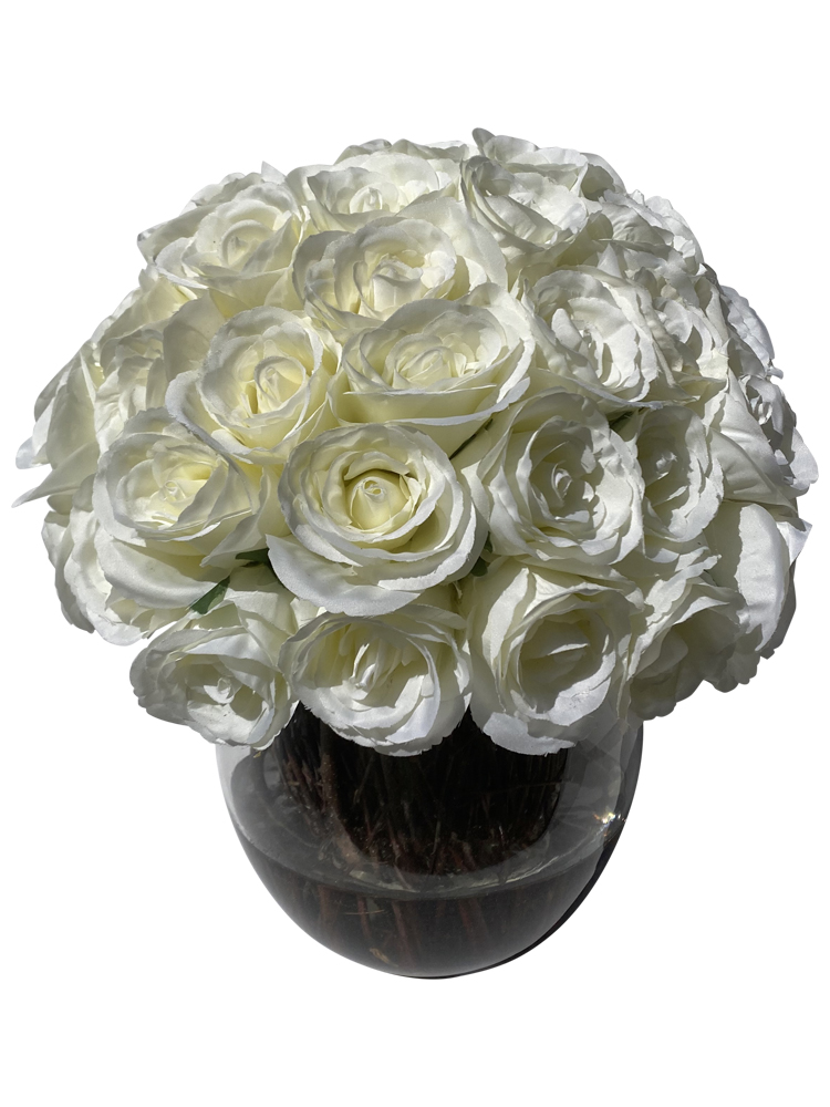 Faux White Roses with Twigs Mecox Gardens