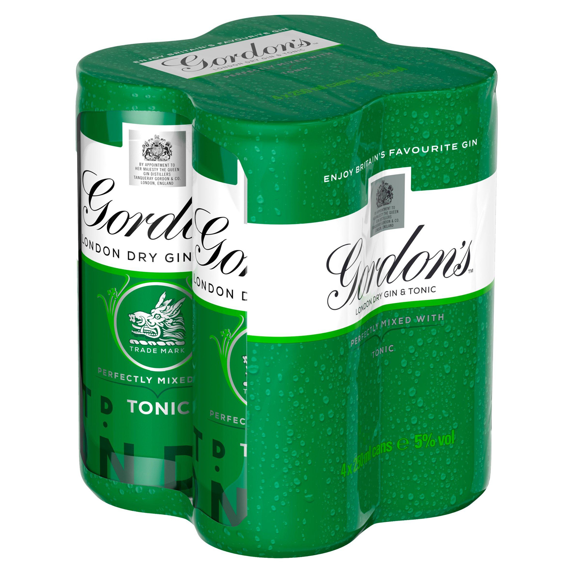 Gordon's London Dry Gin and Tonic 4 x 250ml Ready to Drink Premix Can