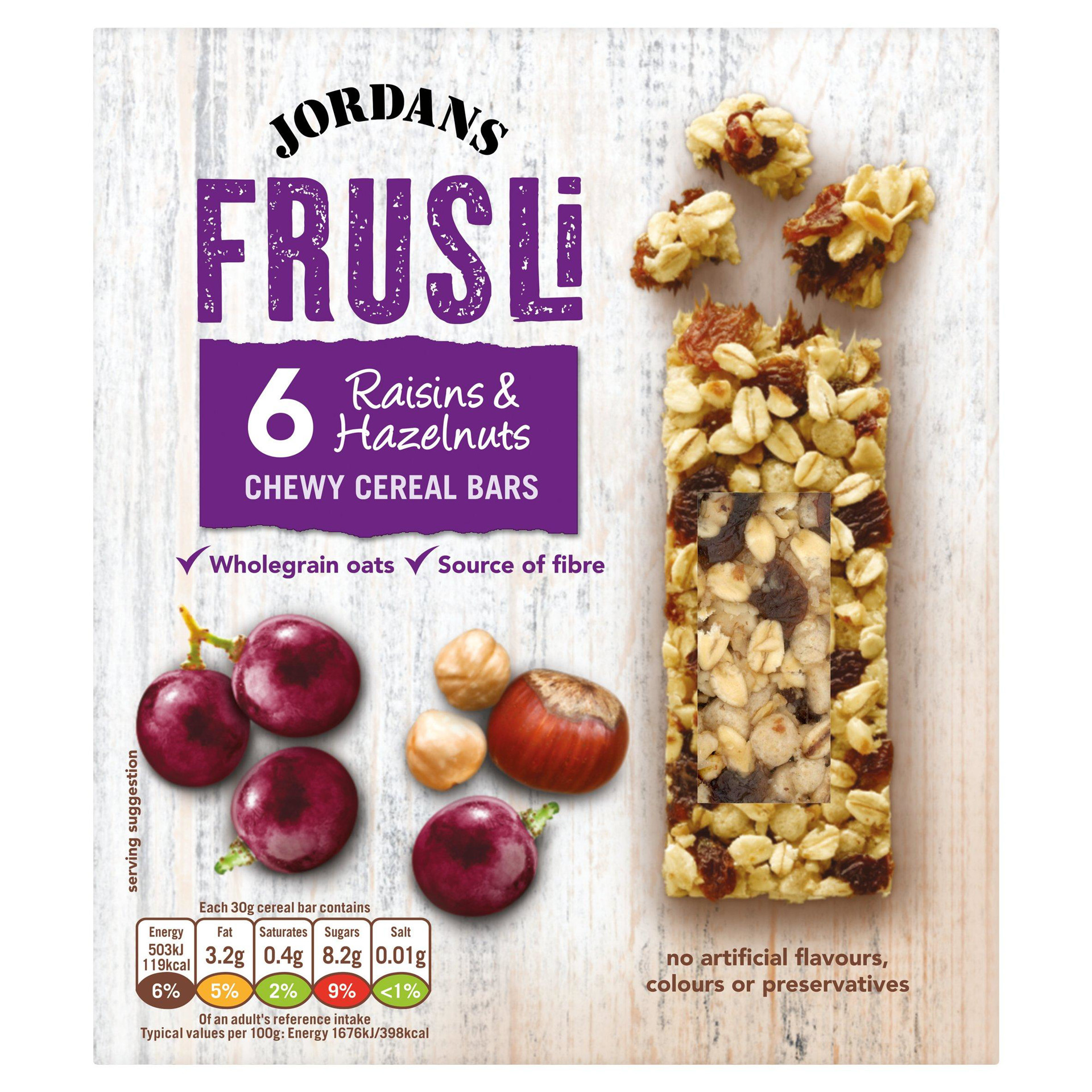 Jordans Frusli Raisins & Hazelnuts Chewy Cereal Bars 6 x 30g (180g