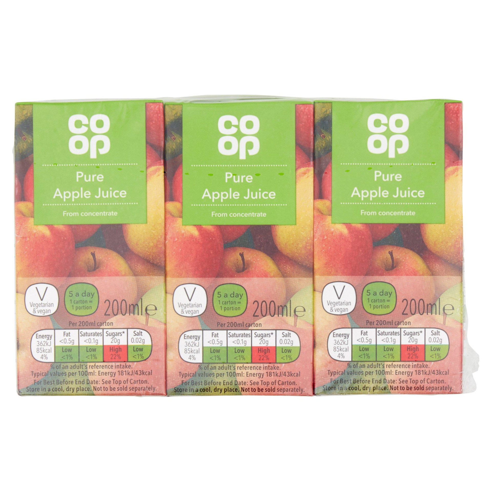 Co op Pure Apple Juice 3 x 200ml Channel Islands Cooperative Society
