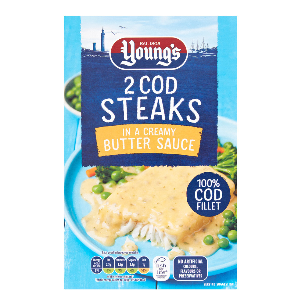 Young's 2 Cod Steaks in a Creamy Butter Sauce 280g Guernsey Online