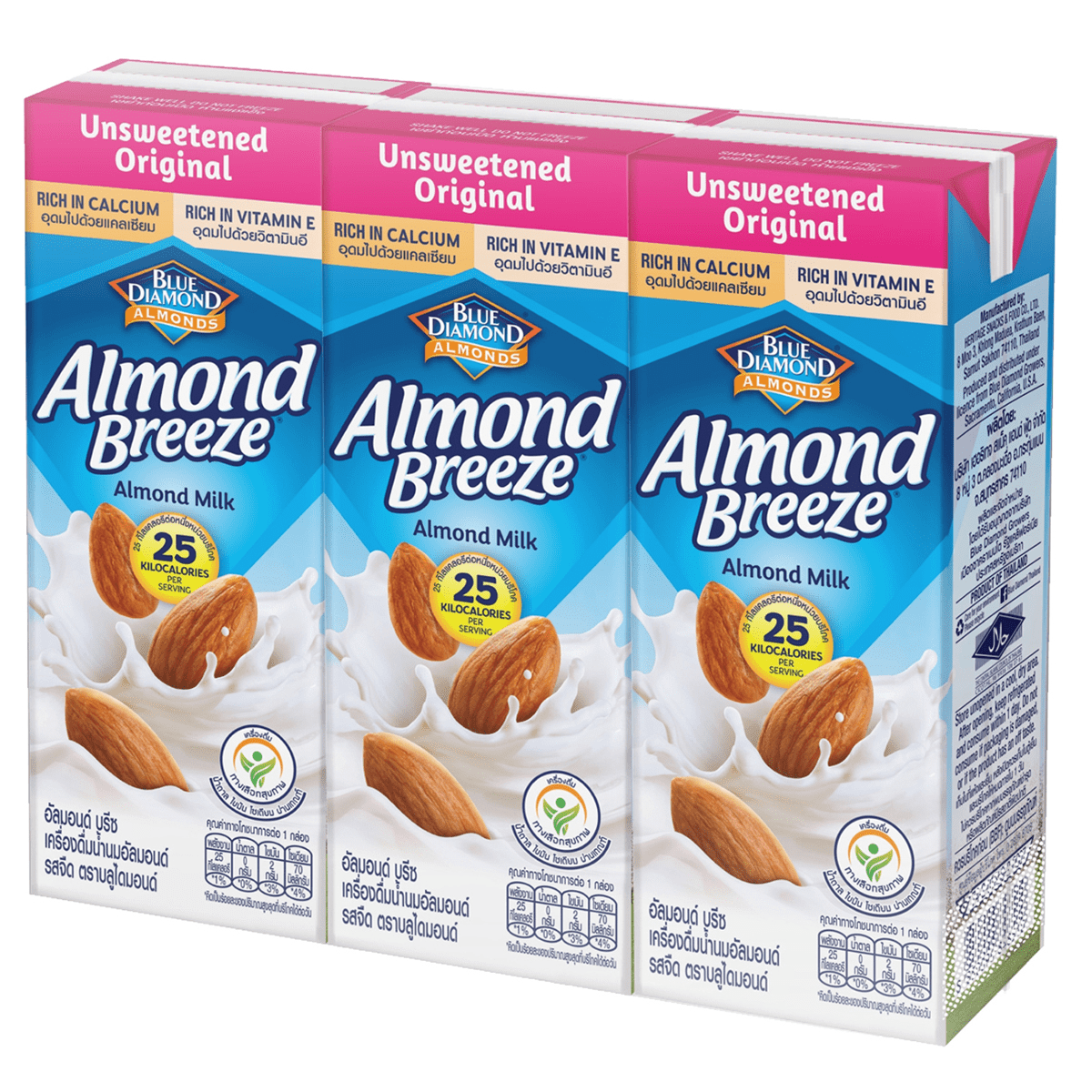 Blue Diamond Almond Breeze Unsweetened Original Almond Milk 3 x 180ml