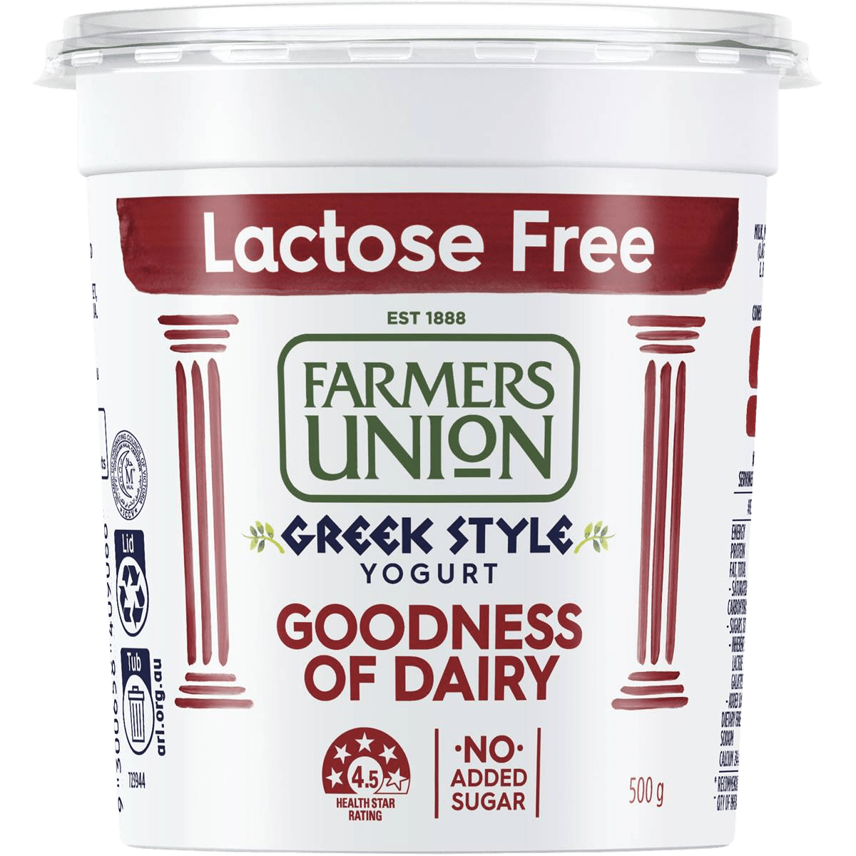 Farmers Union Greek Style Yogurt Lactose Free 500g Villa Market