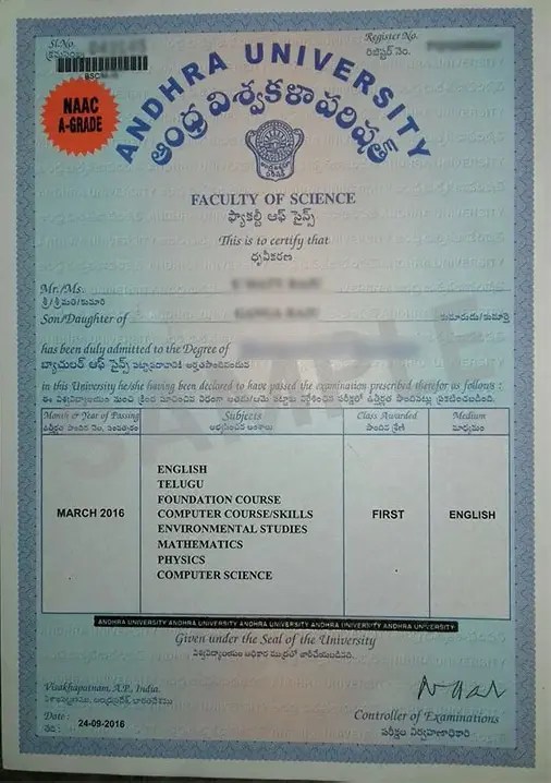 Andhra University Online Courses, Fees, Admission 2024