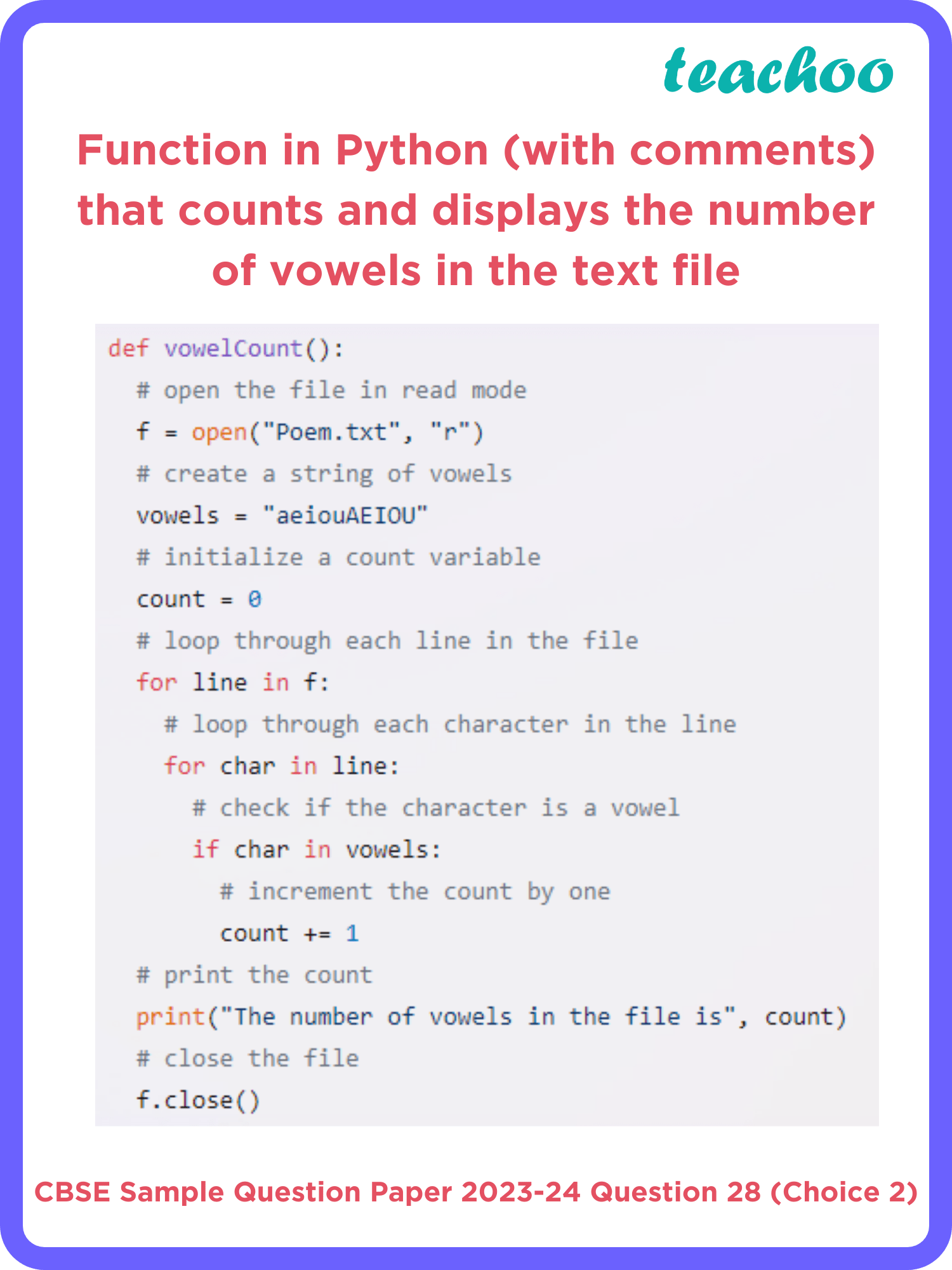 Write a function, vowelCount() in Python that counts and displays
