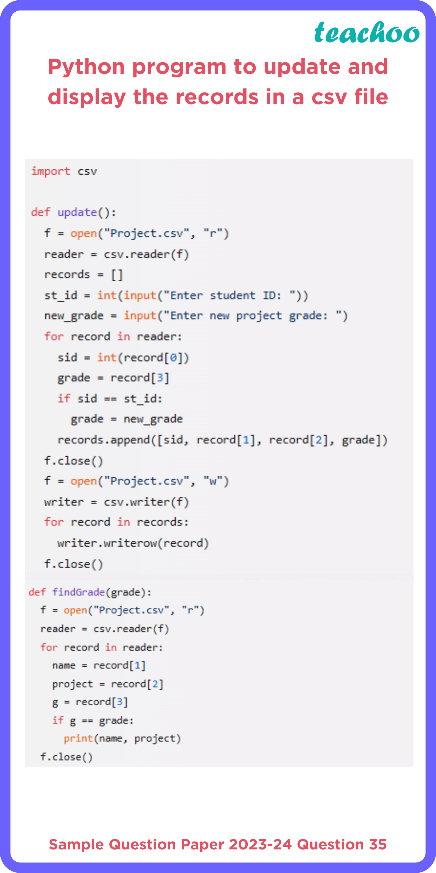[Sample Paper] Kabir is a Python programmer working in a school.