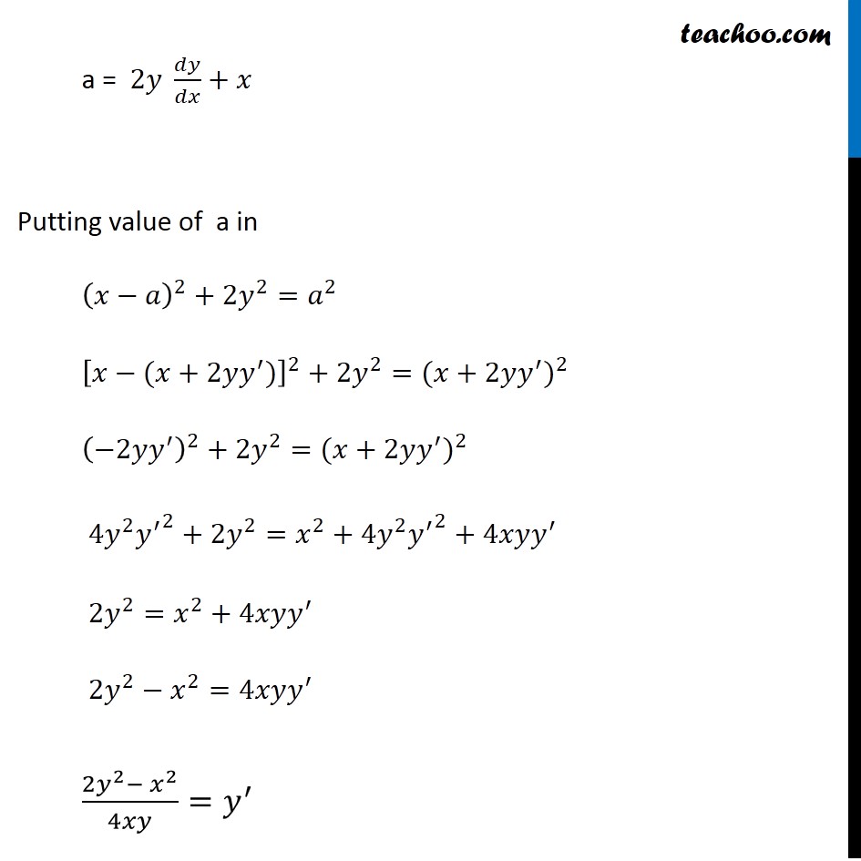 Misc 3 Form differential equation (x a)2 + 2y2 = a2 Miscellaneou