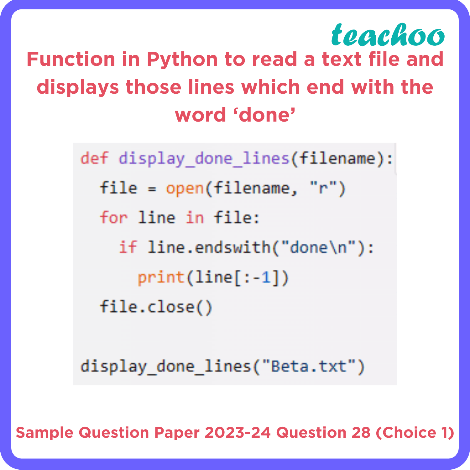 Write a function in Python to read a text file, Beta.txt and displays