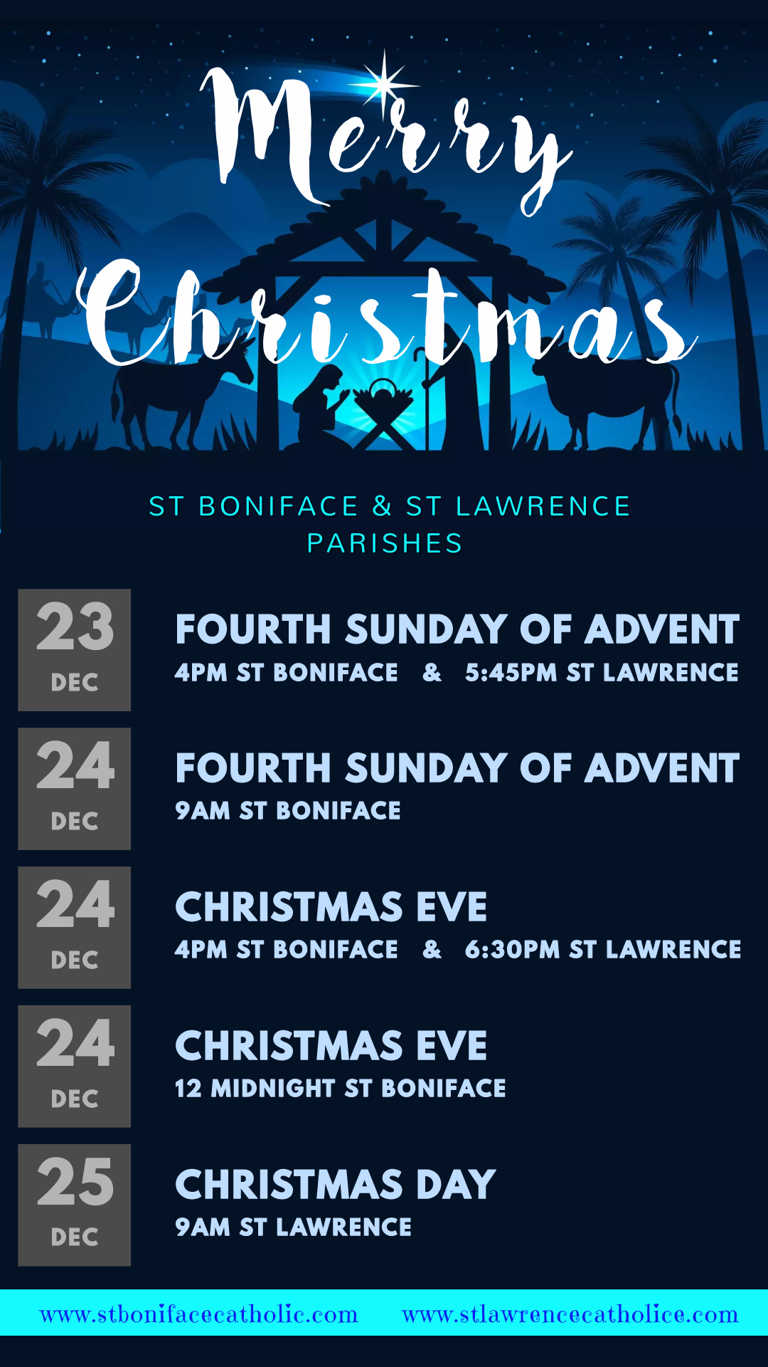 December 23 24 25 Mass Times > The Parishes of St. Boniface & St. Lawrence