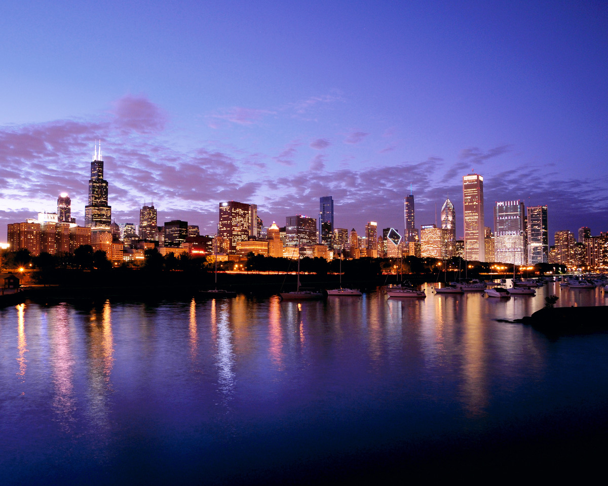 Chicago Skyline At Night Dusk Shot Chicago Skyline Framed Print