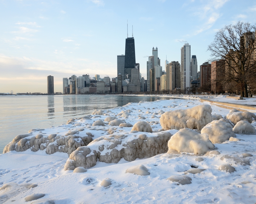 Frozen Ice On Chicago Lakefront Trail Chicago Seasons Framed Print