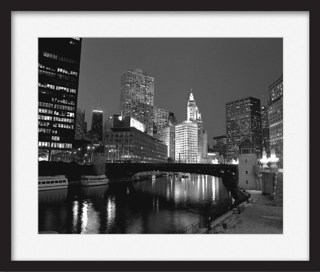 Chicago River Chicago Black & White Framed Print