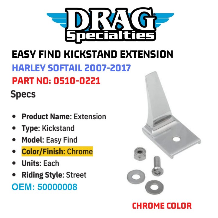 Jack 13 motor DRAG SPECIALTIES CHROME EASY FIND KICKSTAND EXTENSION