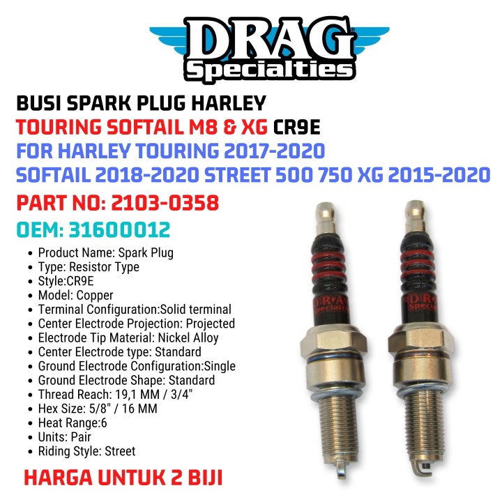Jack 13 motor BUSI SPARK PLUG HARLEY TOURING SOFTAIL M8 & XG CR9E FOR