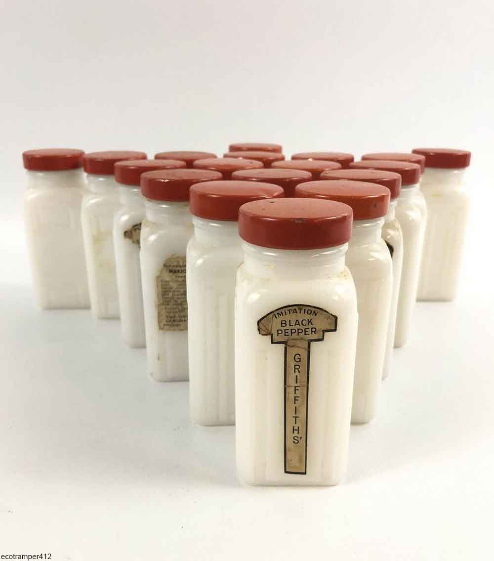 Vintage Spotlight Griffith Milk Glass Spice Jars Dusty Old Thing