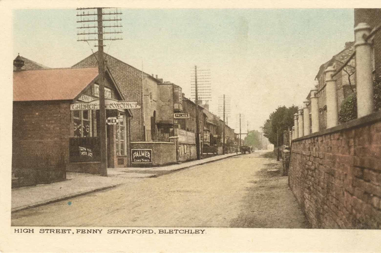 High Street Fenny Stratford showing Palace Cinema and adjacent garage