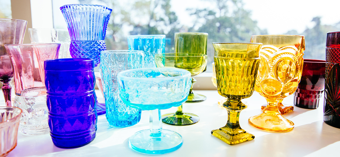 Start a colored glassware collection by treasure hunting local vintage