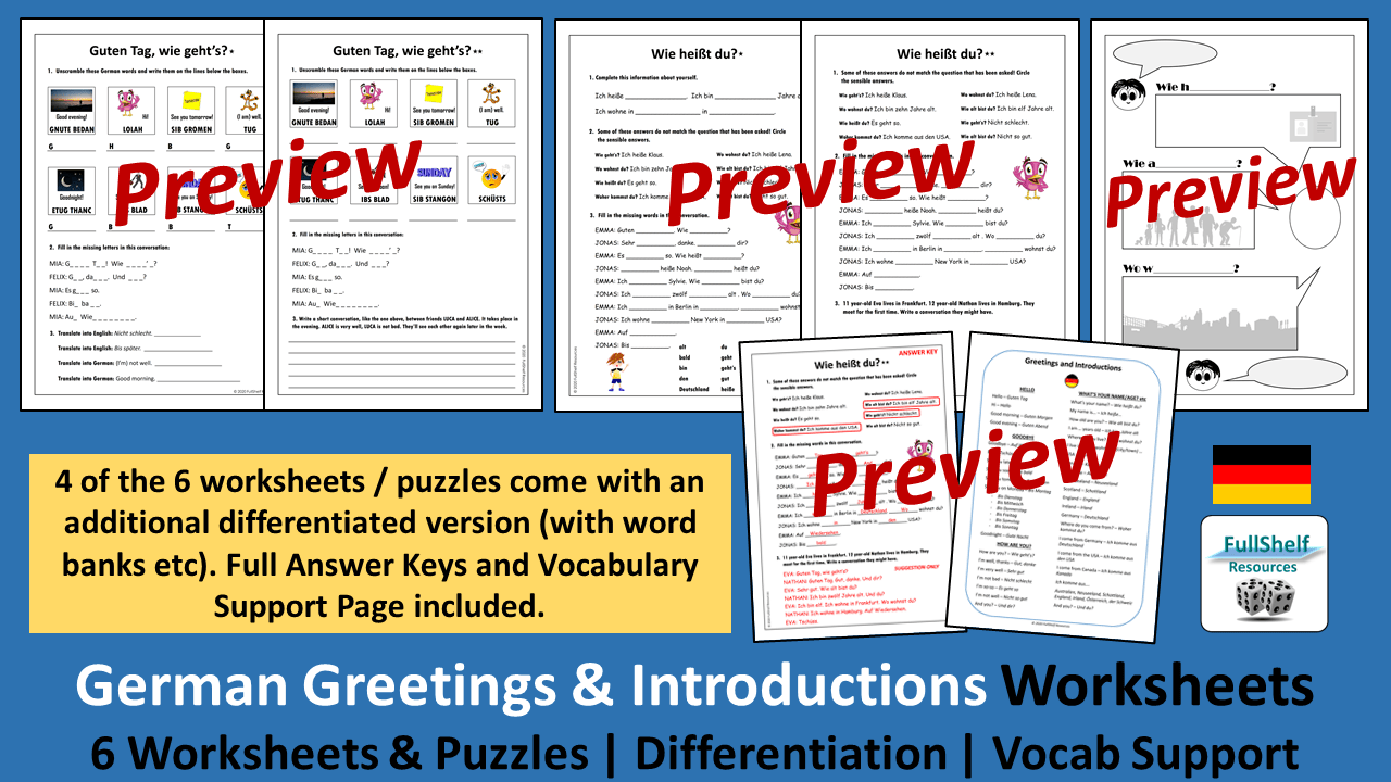 German Greetings Worksheets Teaching Resources