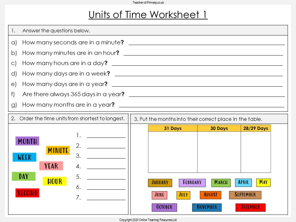 Units of Time Year 3 Teaching Resources