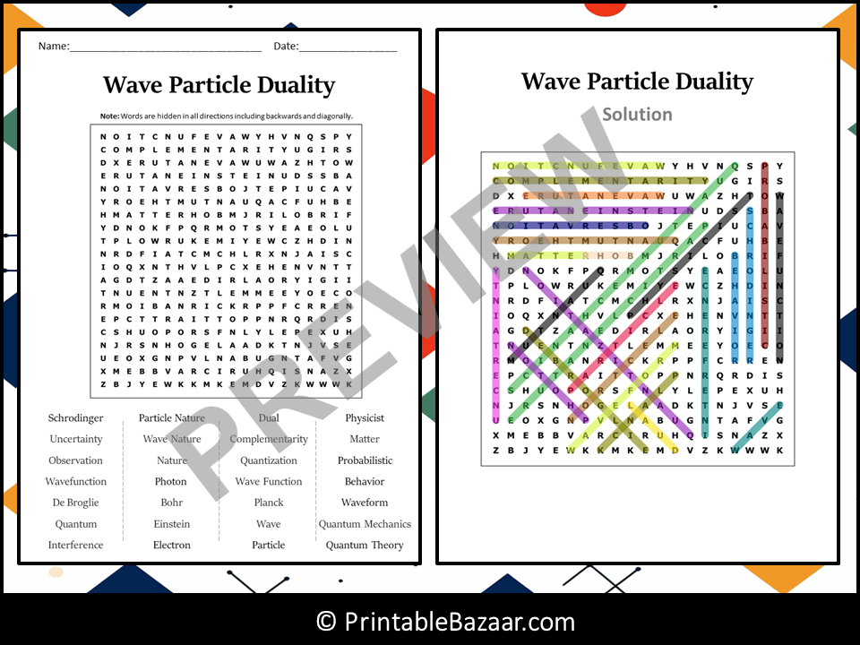 Wave Particle Duality Word Search Puzzle Worksheet Activity Teaching Resources