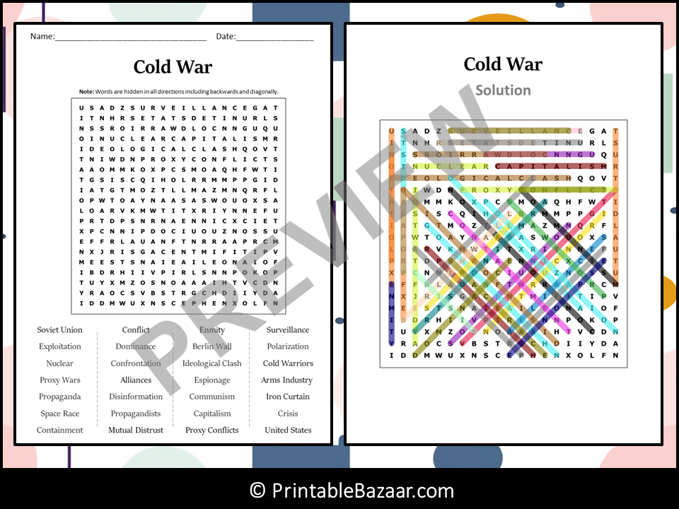 Cold War Word Search Puzzle Worksheet Activity | Teaching Resources
