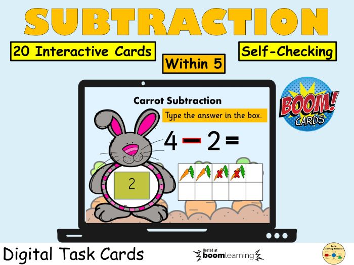 Subtraction Within 5 and Tens Frames BOOM Cards Distance Learning