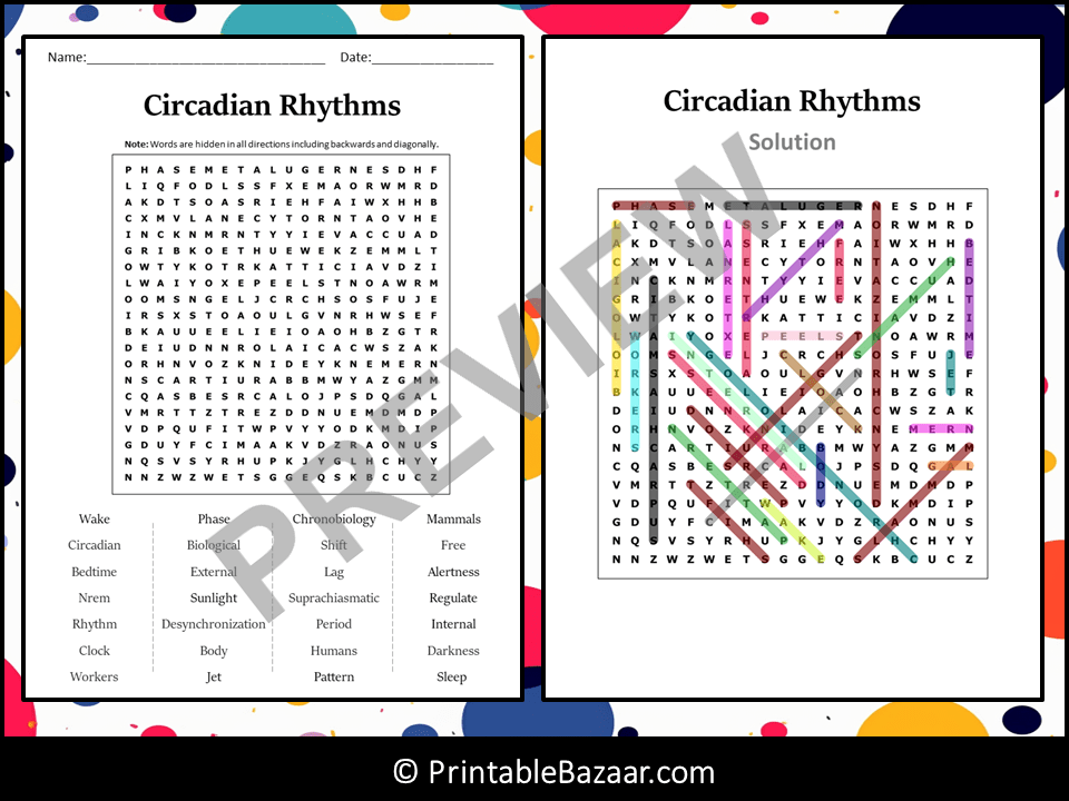 Circadian Rhythms Word Search Puzzle Worksheet Activity Teaching