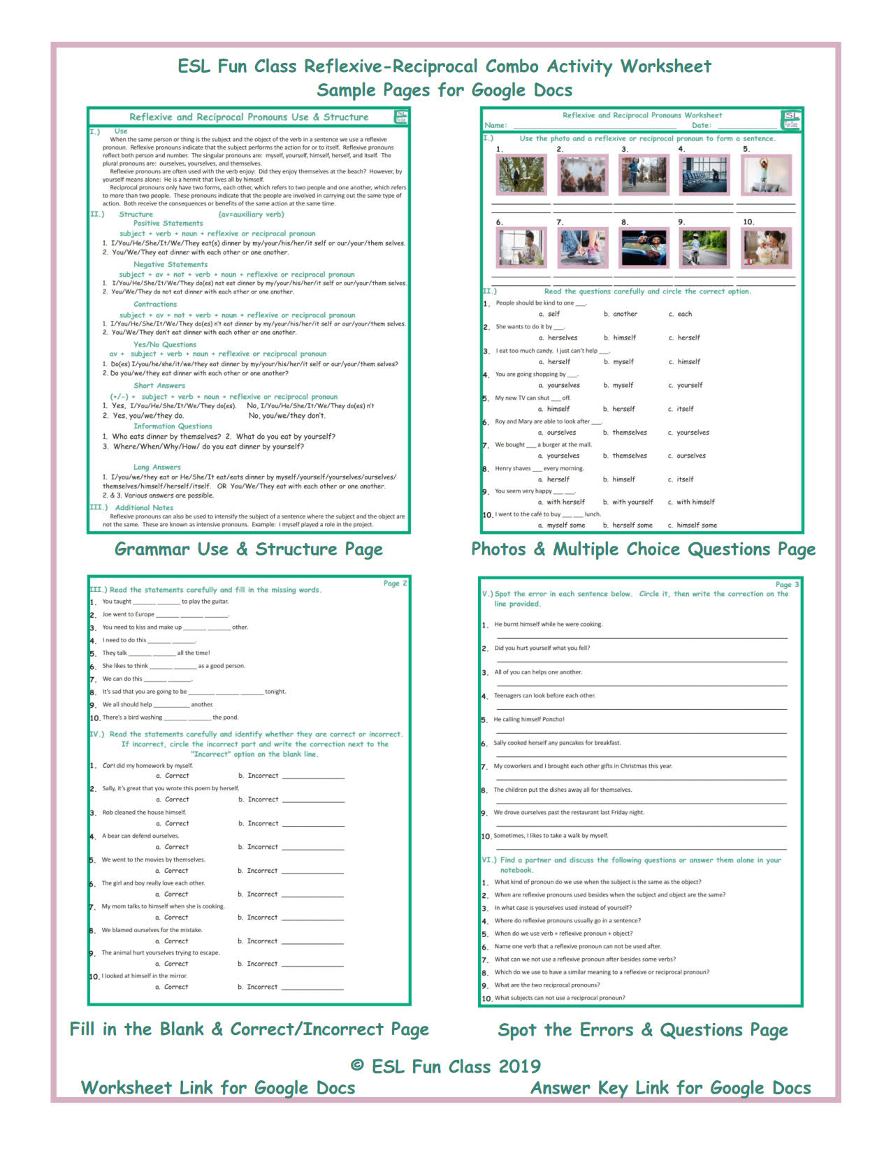 ReflexiveReciprocal Combo Interactive Worksheets for Google Docs