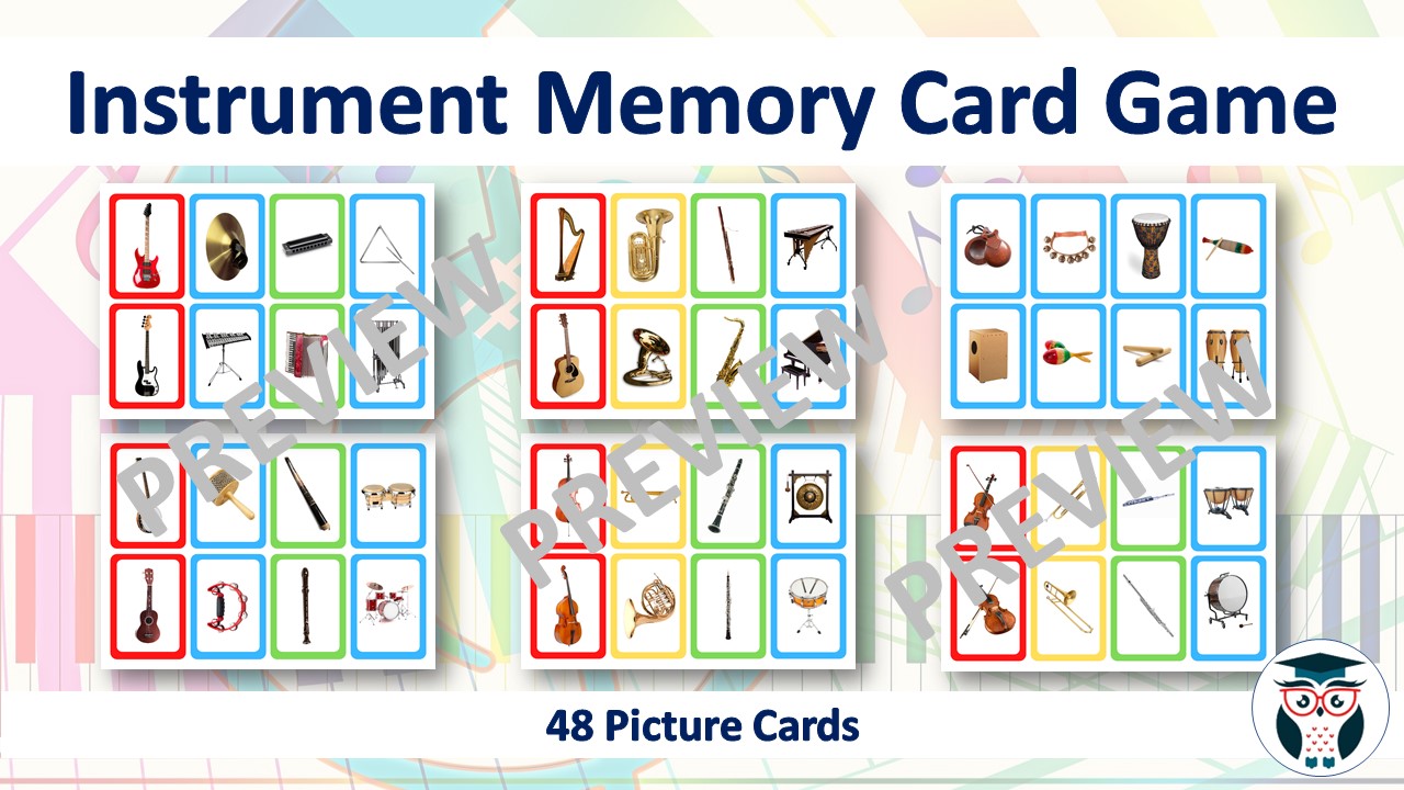 Music Instruments Memory Card Game Teaching Resources