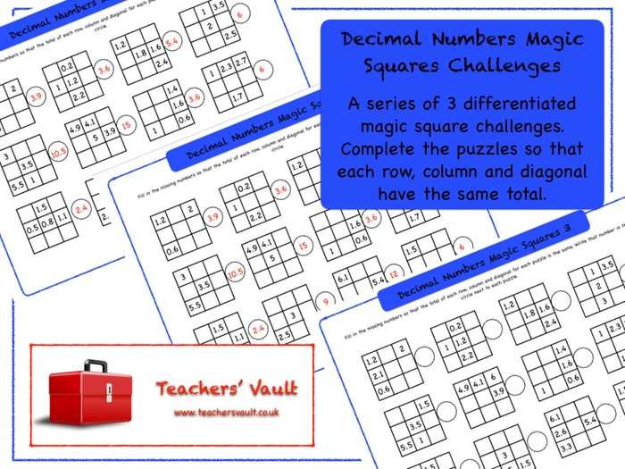 Decimal Numbers Magic Squares Challenges Teaching Resources