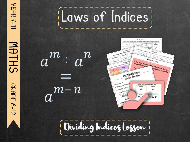 *Bundle* Laws of Indices / Exponents Dividing Indices Lesson and